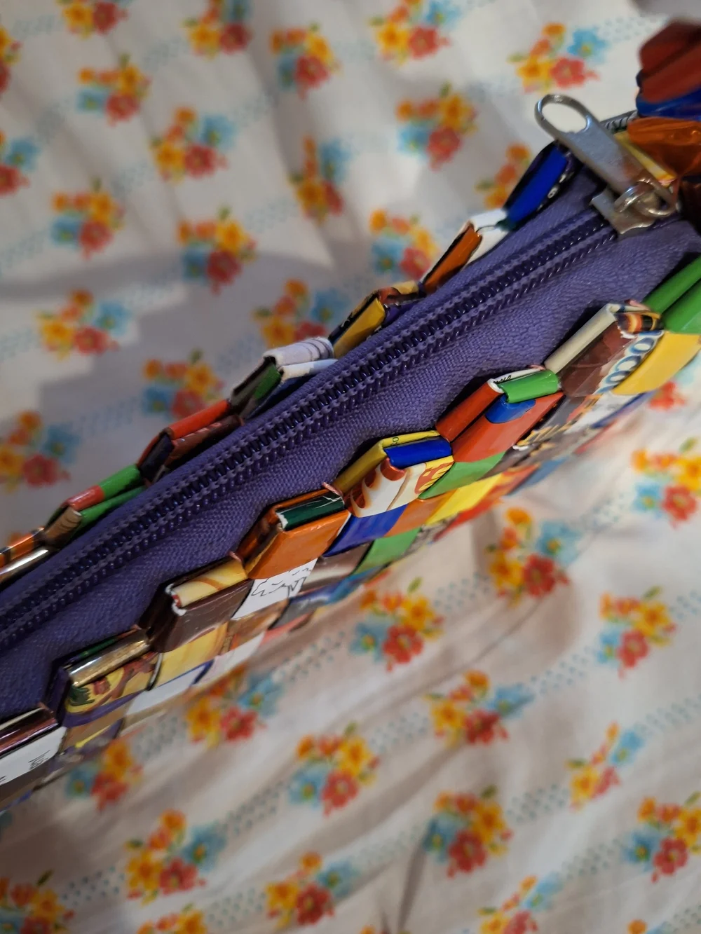 Nwot Handwoven Multicolor Recycled-Print Hand Bag